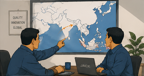 Jack looks for partners abroad over a map of Asia