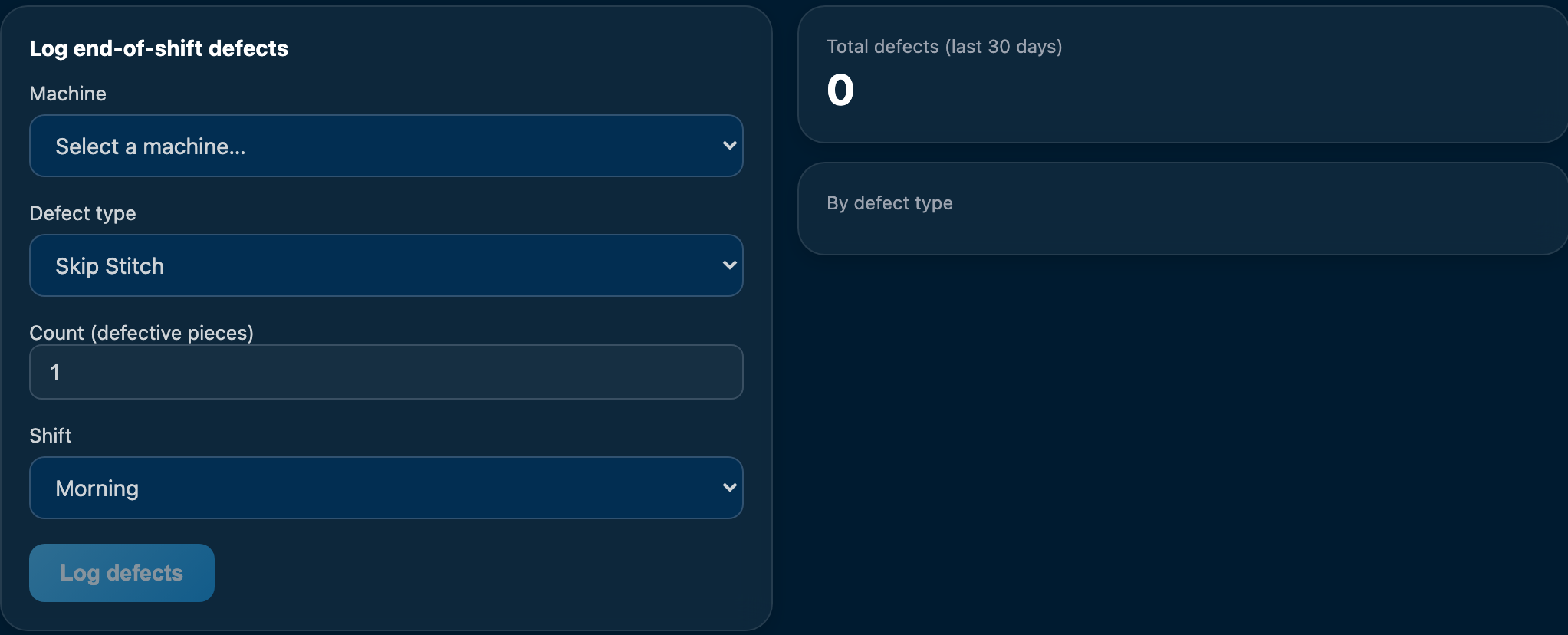 FM Factory Support end-of-shift defect log